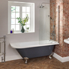 Freistehende Eck-Badewanne in Steingrau mit Aufsatz,  1685mm x 750mm,  Füße in Chrom – Links- oder Rechtsbündig – Elton Hudson Reed