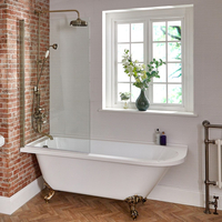 Freistehende Eck-Badewanne mit Aufsatz in Gold,  1685mm x 750mm,  linksbündig – Füße in gebürstetem Gold – Oxford von Hudson Reed