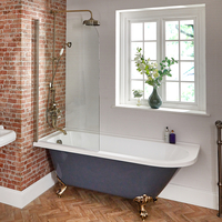 Freistehende Eck-Badewanne mit Aufsatz in Gold,  Steingrau,  1685mm x 750mm,  linksbündig – Füße in gebürstetem Gold – Elton