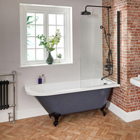 Freistehende Eck-Badewanne mit Aufsatz in Schwarz,  Steingrau,  1685mm x 750mm,  rechtsbündig – Füße in Schwarz - Hudson Reed