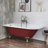 Freistehende Eck-Badewanne mit einer Rückenschräge,  1685mm x 750mm Linksbündig in Rot mit Füßen in gebürstetem Gold - Halb - Hudson Reed