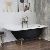 Freistehende Eck-Badewanne mit einer Rückenschräge,  1685mm x 750mm Rechtsbündig in Schwarz mit Füßen in gebürstetem Gold - Halb - Hudson Reed