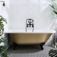 Freistehende Eck-Badewanne mit einer Rückenschrägen,  1685mm x 750mm Linksbündig in Gold Metallic mit Füßen in Schwarz - Oxford