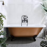 Freistehende Eck-Badewanne mit einer Rückenschrägen,  1685mm x 750mm Linksbündig in Kupfer Metallic mit Füßen in Schwarz - Oxford