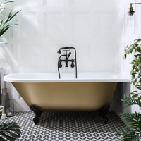 Freistehende Eck-Badewanne mit einer Rückenschrägen,  1685mm x 750mm Rechtsbündig in Gold Metallic mit Füßen in Schwarz - Oxford