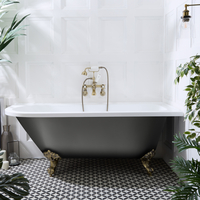 Freistehende Eck-Badewanne mit einer Rückenschrägen,  1685mm x 750mm Rechtsbündig in Zinn Metallic mit Füßen in gebürstetem Gold - Oxford