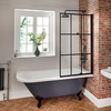 Freistehende Eckbadewanne in Steingrau mit Gittermusteraufsatz,  1685mm x 750mm,  Links- oder Rechtsbündig – Füße in Schwarz – Elton Hudson Reed