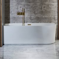 Geriffelte Eck-Badewanne 1700mm x 800mm inkl. Überlaufs in satiniertem Gold (Linksbündig) – Florence & Hudson Reed