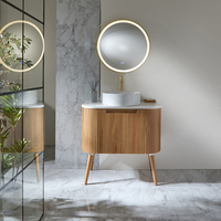 Geriffelter Waschtischunterschrank mit gebogener Front – Größe wählbar Auswahl an Aufsatzwaschbecken – Eiche – Chalton