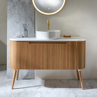 Geriffelter Waschtischunterschrank mit gebogener Front 1200mm mit rundem Aufsatzwaschbecken - Eiche – Chalton