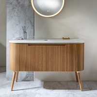 Geriffelter Waschtischunterschrank mit gebogener Front 1200mm ohne Aufsatzwaschbecken - Eiche – Chalton