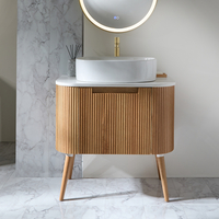 Geriffelter Waschtischunterschrank mit gebogener Front 800mm mit ovalem Aufsatzwaschbecken - Eiche – Chalton