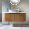 Geriffelter Waschtischunterschrank mit gebogener Front (Hängend) 1200mm mit ovalem Aufsatzwaschbecken - Eiche – Chalton