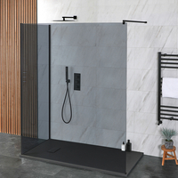 Getönte Walk-In Dusche in Schwarz,  mit 2 Seiten und Duschtasse in Schieferoptik,  von 110cm x 70cm & Farbe wählbar – Nox-Luna Hudson Reed