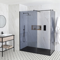 Getönte Walk-In Dusche,  Schwarz,  für Eckeinbau - inkl. Duschwanne mit Schiefer-Effekt (Finish wählbar) – wählbare Größe – Nox-Luna
