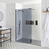 Getönte Walk-In Duschwand mit Seitenpaneel,  Schwarz,  für Nische - inkl. 1400mm x 800mm Duschwanne mit Schiefer-Effekt in Hellgrau - Nox-Luna