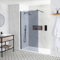 Getönte Walk-In Duschwand,  Schwarz,  für Nische - inkl. Duschwanne mit niedrigem Profil – wählbare Größe – Nox-Luna