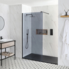 Getönte Walk-In Duschwand,  Schwarz,  für Nische - inkl. Duschwanne mit Schiefer-Effekt (Finish wählbar) – wählbare Größe – Nox-Luna