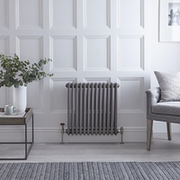 Gliederheizkörper Horizontal 3 Säulen Nostalgie Rohmetall 600mm x 605mm 950W - Regent