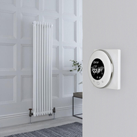 Gliederheizkörper Mischbetrieb (3-säulig) vertikal 1500mm x 380mm inkl. 1200W Heizelement,  Ventile in antikem Messing mit rundem Thermostat - Regent