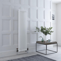 Gliederheizkörper Mischbetrieb (3-säulig) vertikal 1500mm x 380mm inkl. 1200W Heizelement,  Ventile in antikem Messing ohne ThermoststWeiß - Regent