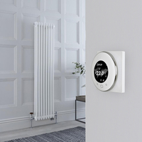 Gliederheizkörper Mischbetrieb (3-säulig) vertikal 1500mm x 380mm inkl. 1200W Heizelement,  Ventile in Chrom mit rundem ThermostatWeiß - Regent