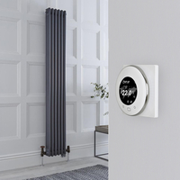 Gliederheizkörper Mischbetrieb (3-säulig) vertikal 1800mm x 290mm inkl. 1200W Heizelement,  Ventile in antikem Messing mit rundem Thermostat - Regent