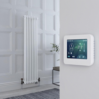 Gliederheizkörper Mischbetrieb vertikal 1500mm x 380mm inkl. 1200W Heizelement,  Ventile in antikem Messing mit Touchscreen Thermostat - Regent