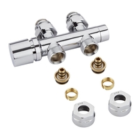 Hahnblock Heizkörperventil Gerade Manuell Chrom inkl. Multiadapter für 14mm Mehrschichtverbundrohre im Set