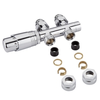 Hahnblock Heizkörperventil Gerade Thermostatisch Chrom inkl. Multiadapter für 15mm Kupferrohre im Set