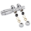 Hahnblock Heizkörperventil Gerade Thermostatisch Chrom inkl. Multiadapter für 16mm Kupferrohre im Set