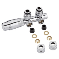Hahnblock Heizkörperwinkelventil Manuell & thermostatisch Chrom/Weiß inkl. Multiadapter für 12mm Kupferrohre,  von Hudson Reed