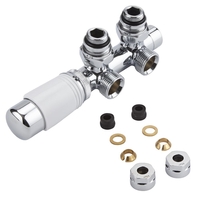 Hahnblock Heizkörperwinkelventil Manuell & thermostatisch Weiß inkl. Multiadapter für 12mm Kupferrohre,  von Hudson Reed