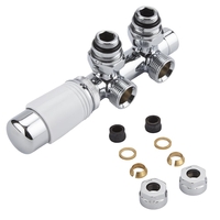 Hahnblock Heizkörperwinkelventil Manuell & thermostatisch Weiß inkl. Multiadapter für 14mm Kupferrohre,  von Hudson Reed