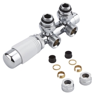 Hahnblock Heizkörperwinkelventil Manuell & thermostatisch Weiß inkl. Multiadapter für 16mm Kupferrohre,  von Hudson Reed