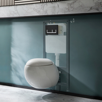 Hänge-WC inkl. Sitz mit Absenkautomatik und hohem Wandrahmen eckige Betätigungsplatte in Schwarz/Chrom – Langtree