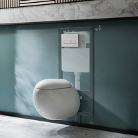 Hänge-WC inkl. Sitz mit Absenkautomatik und hohem Wandrahmen eckige Betätigungsplatte in Weiß/Chrom – Langtree