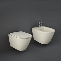 Hänge WC ohne Spülrand,  Toilettensitz mit Absenkautomatik & Bidet-Set,  Mattgreige – Rak Feeling x Hudson Reed