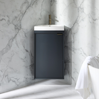 Hängender Eck-Waschtischunterschrank mit Waschbecken 450mm Anthrazit - inkl. Griffleiste für Möbel in gebürstetem Messing – Edge