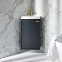 Hängender Eck-Waschtischunterschrank mit Waschbecken 450mm Anthrazit - inkl. Griffleiste für Möbel in satiniertem Gold – Edge