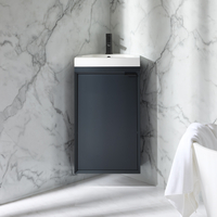 Hängender Eck-Waschtischunterschrank mit Waschbecken 450mm Anthrazit - inkl. Griffleiste für Möbel in Schwarz – Edge