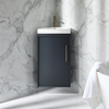 Hängender Eck-Waschtischunterschrank mit Waschbecken 450mm Anthrazit - inkl. modernem Möbelgriff in gebürstetem Messing – Edge