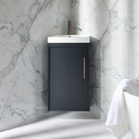 Hängender Eck-Waschtischunterschrank mit Waschbecken 450mm Anthrazit - inkl. modernem Möbelgriff in gebürsteter Bronze – Edge