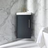 Hängender Eck-Waschtischunterschrank mit Waschbecken 450mm Anthrazit - inkl. modernem Möbelgriff in satiniertem Gold – Edge