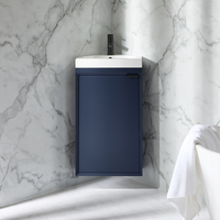 Hängender Eck-Waschtischunterschrank mit Waschbecken 450mm Dunkelblau - inkl. Griffleiste für Möbel in Schwarz – Edge