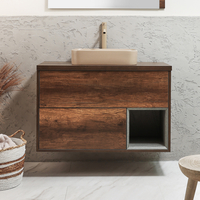 Hängender Waschtischunterschrank 1000mm inkl. Auswahl an Elements-Aufsatzwaschbecken Farbe der Einheit & LED wählbar – Hoxton