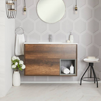 Hängender Waschtischunterschrank 1000mm inkl. Waschbecken mit LED-Licht - dunkle Eiche - Hoxton