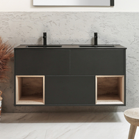 Hängender Waschtischunterschrank 1212mm inkl. Elements-Doppelwaschbecken in (Graphite) mit LED-Beleuchtung - Schwarzgrau - Hoxton