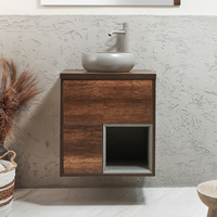 Hängender Waschtischunterschrank 600mm inkl. Auswahl an Elements-Aufsatzwaschbecken Farbe der Einheit & LED wählbar - Hoxton