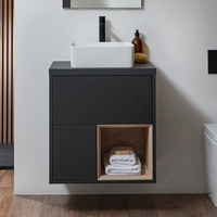 Hängender Waschtischunterschrank 600mm inkl. eckigem Aufsatzwaschbecken - Schwarzgrau – Hoxton